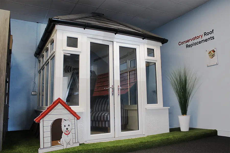 Conservatory roofing samples at Speedy Roofing showroom Blantyre