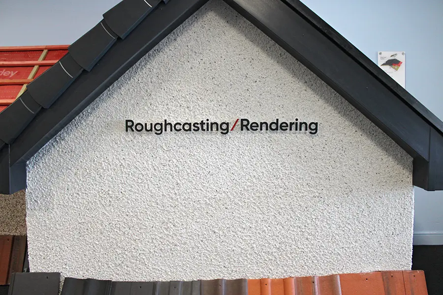 Roughcasting and render samples at Speedy Roofing showroom Blantyre