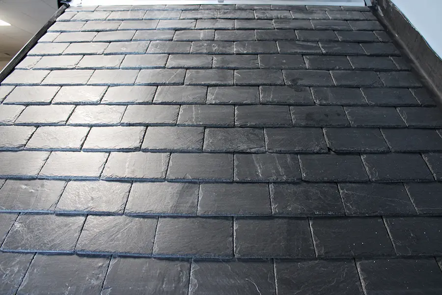 Natural slate roofing samples on display at Speedy Roofing showroom Blantyre